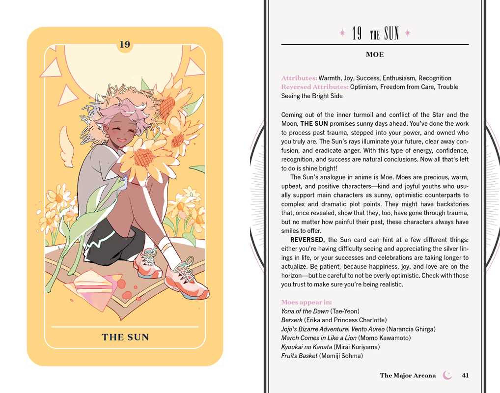 Tarot card titled 'The Sun' with a person holding a sunflower, on a white background.