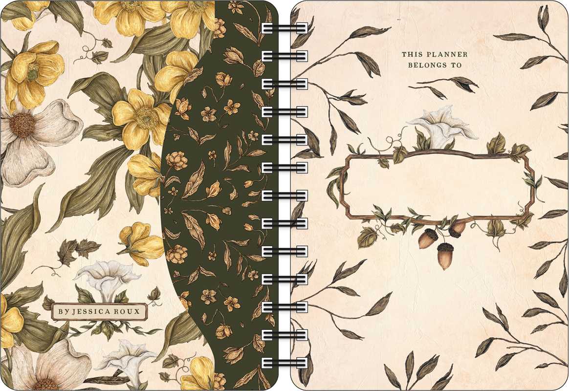 Floral planner with a decorative cover and spine on a beige background