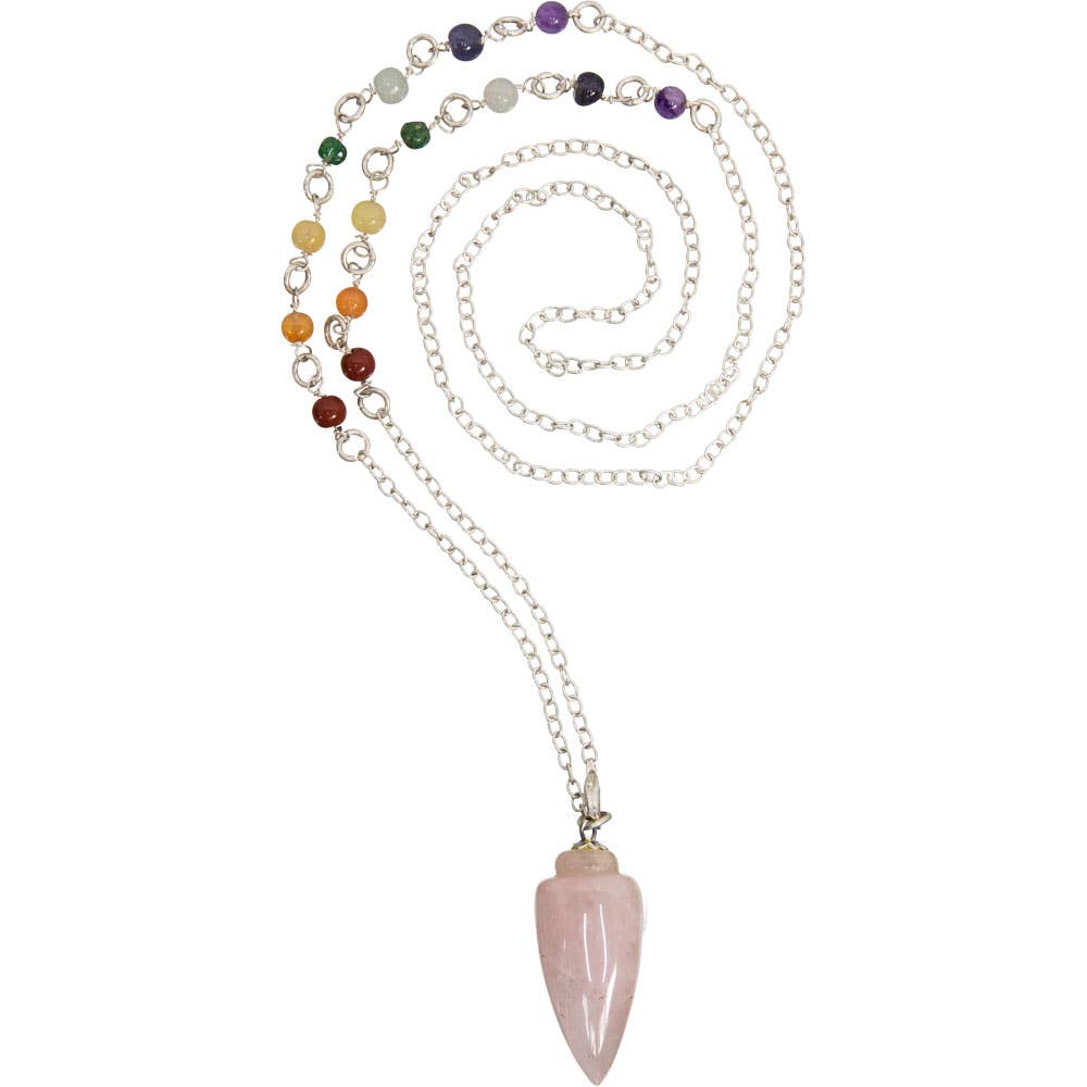 Rose Quartz Pendulum Necklace with Chakra Stones