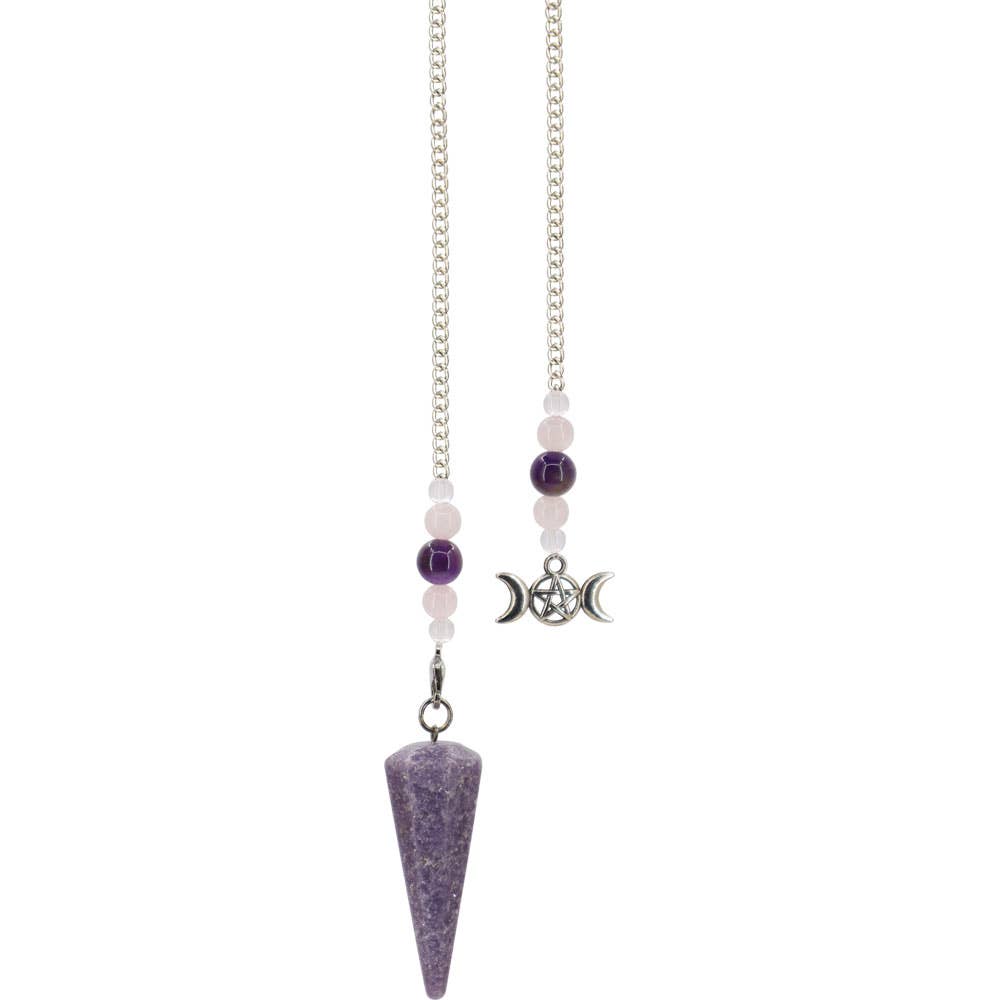 Lepidolite Triple Moon Hexagonal Pendulum