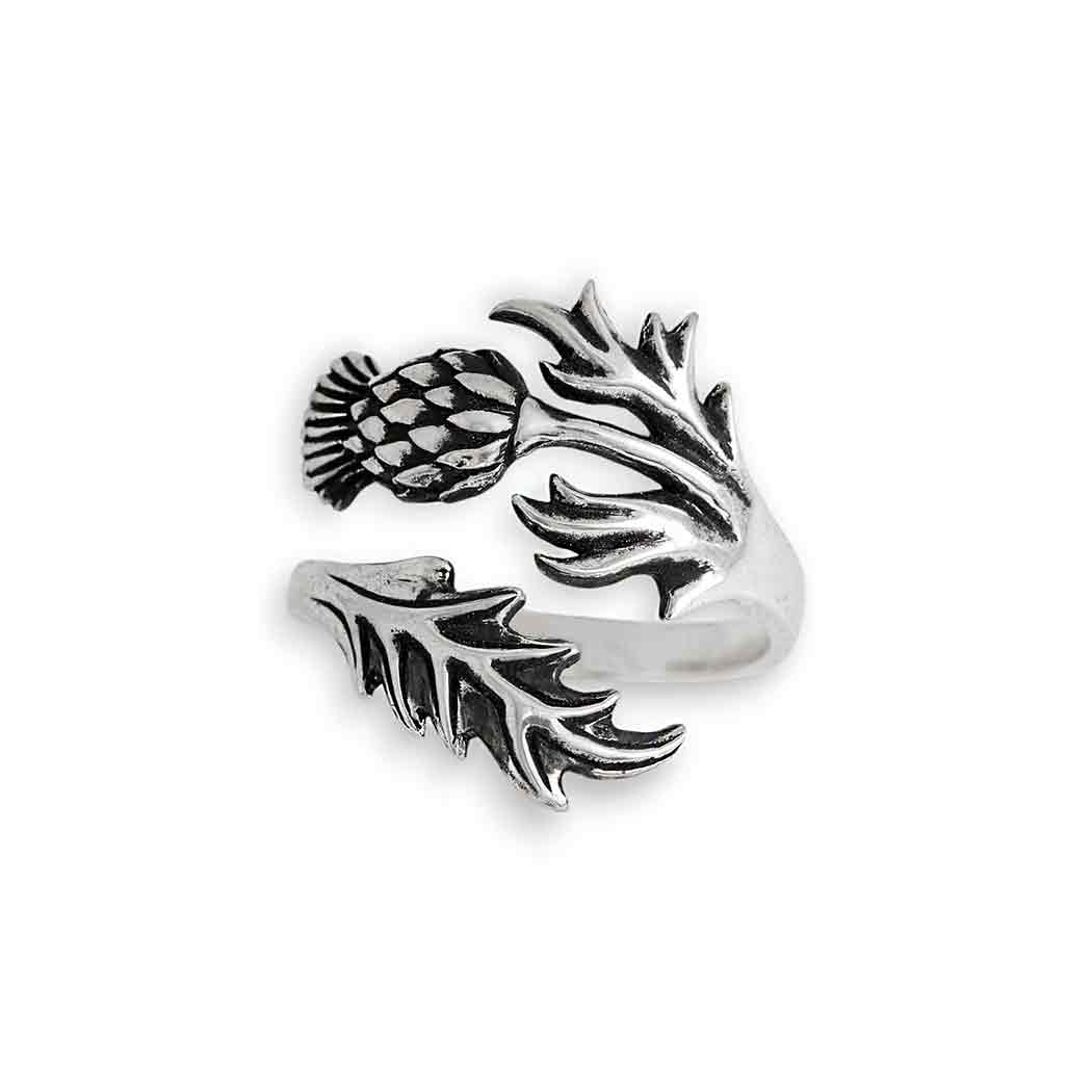 Sterling Silver or Bronze Adjustable Thistle Ring