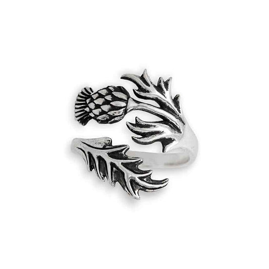 Sterling Silver or Bronze Adjustable Thistle Ring