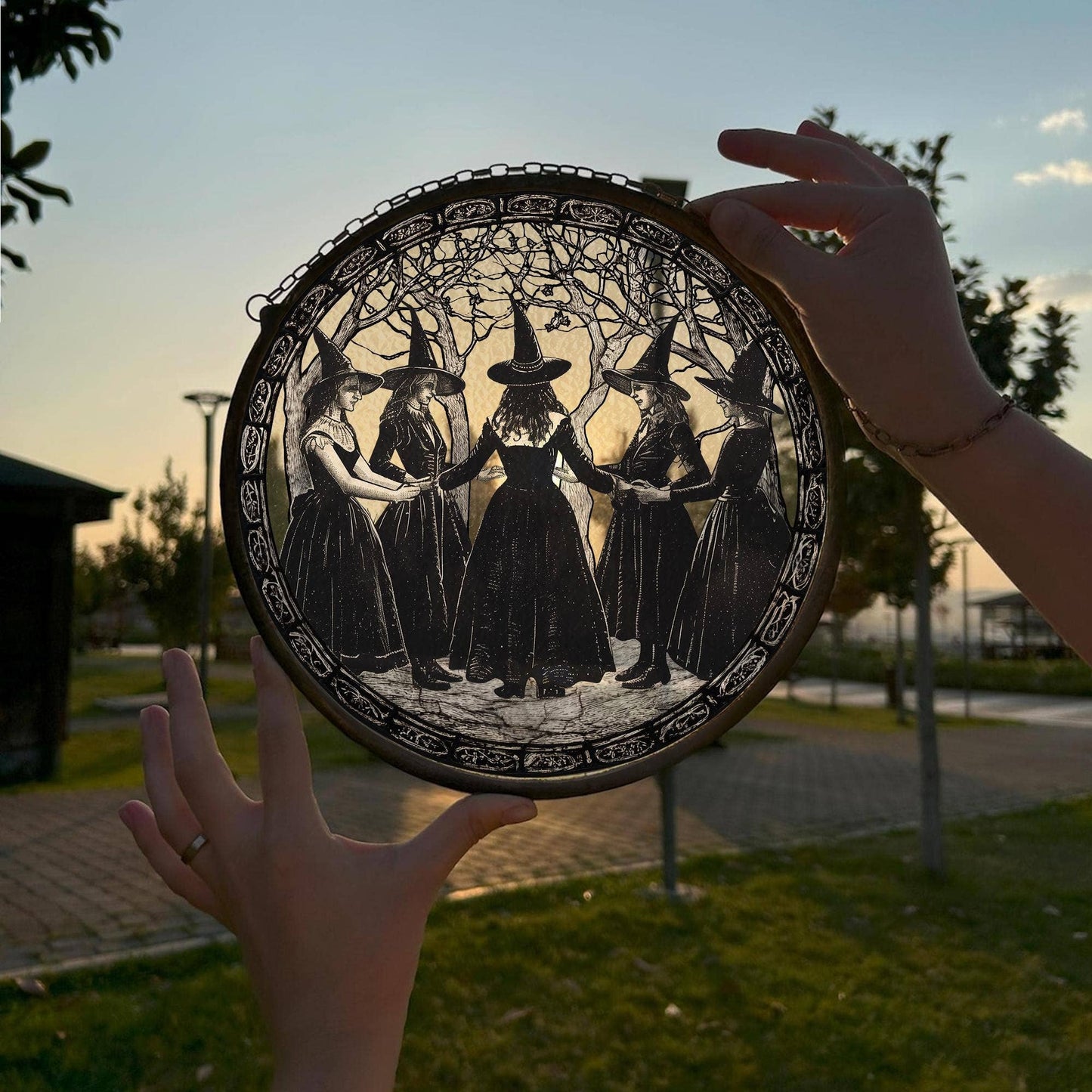 Girls Will Be Girls Stained Glass Suncatcher – Salem Witch Window Art