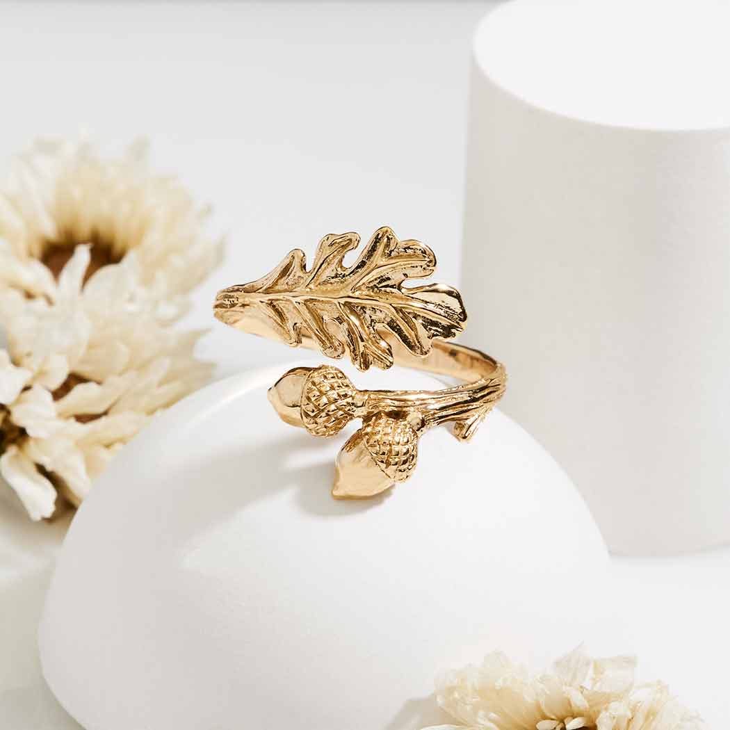 Sterling Silver or Bronze Adjustable Oak and Acorn Ring