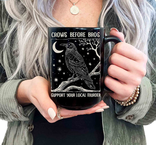 Crows Before Bros Mug – Witchy Coffee Cup 🖤🪶☕