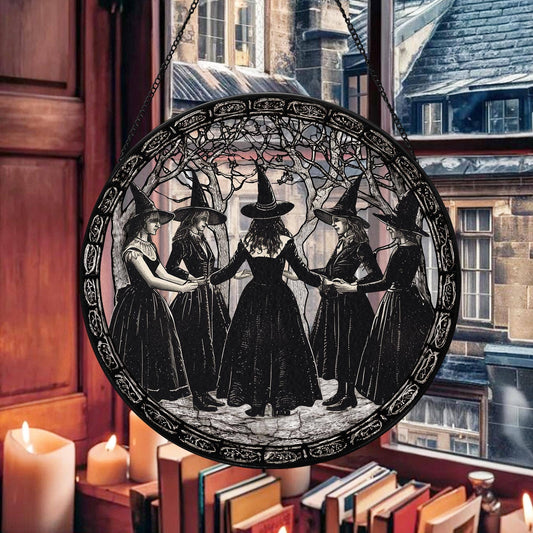 Girls Will Be Girls Stained Glass Suncatcher – Salem Witch Window Art
