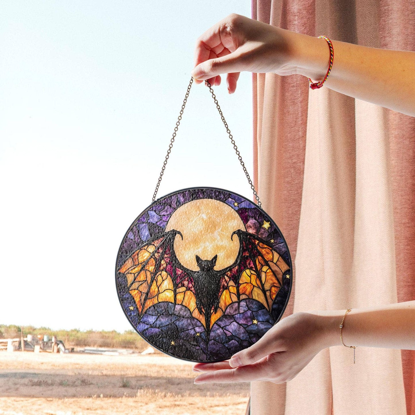 Cute Bat Stained Glass Suncatcher – Gothic Halloween Window Art