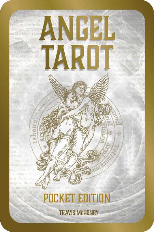 Cover of 'Angel Tarot' pocket edition with angel illustration and gold border