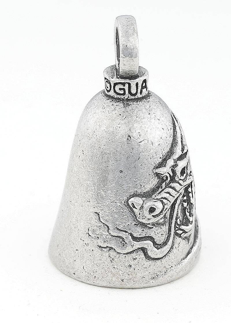 Silver bell pendant with 'GUARDIAN' engraving on a white background