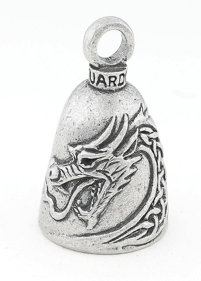 Silver bell with dragon design and 'GUARDIAN' inscription