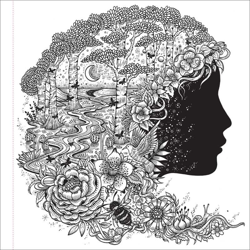 Illustration of a head filled with nature elements on a white background