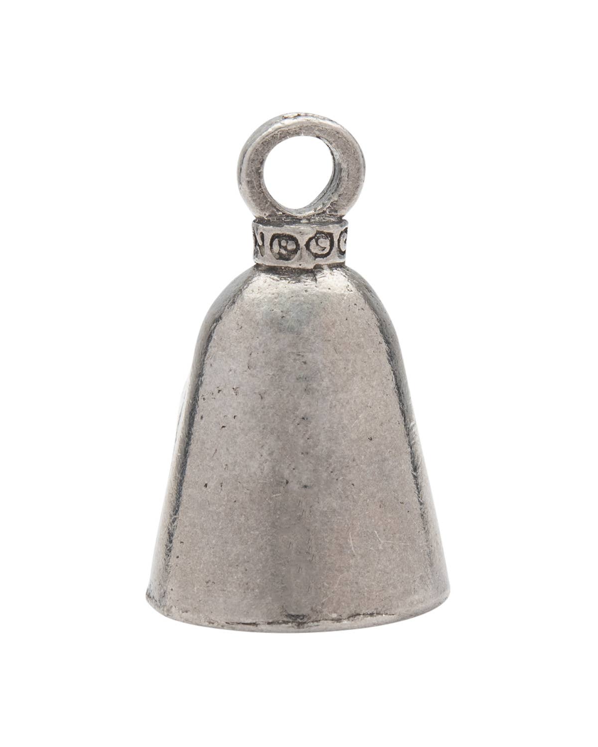 Silver bell with decorative top on a white background