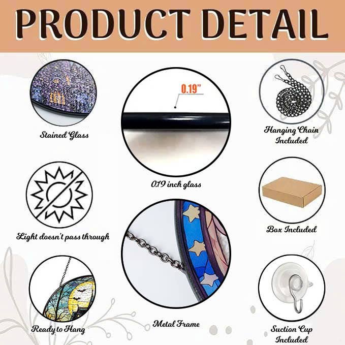 Product detail infographic with various features of a decorative item.