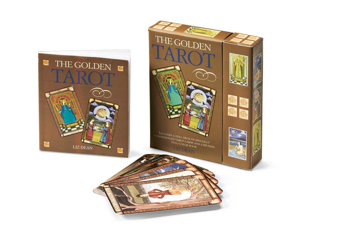 The Golden Tarot card set with packaging on a white background