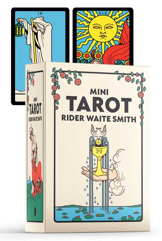 Mini Tarot deck with Rider Waite Smith design, featuring tarot card illustrations on a white background.
