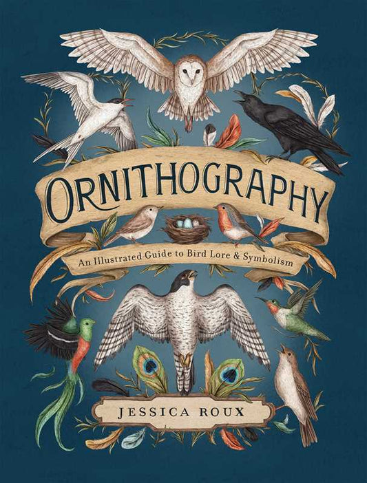 Book cover of 'Ornithography' with illustrations of birds on a blue background