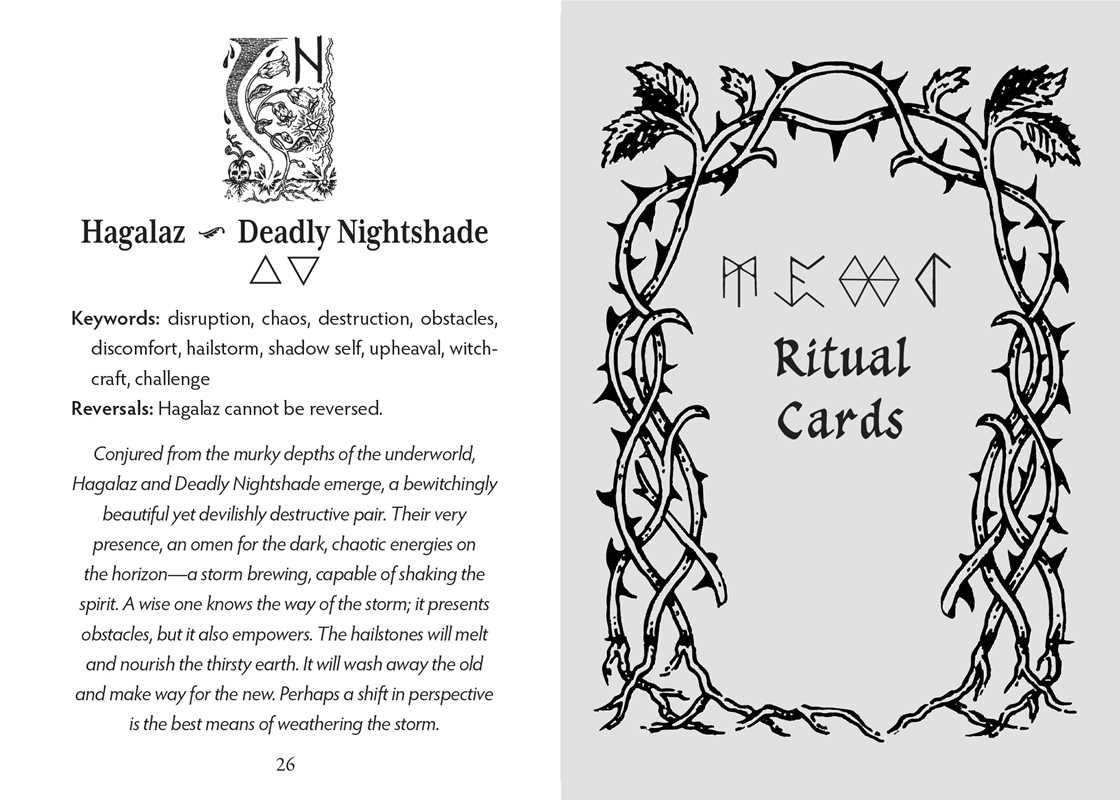 Page from a book or guide featuring text and illustrations related to 'Hagalaz' and 'Deadly Nightshade'.