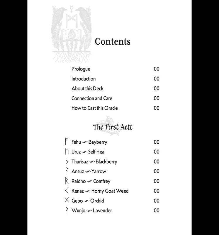 Table of contents for Runes and Roots Oracle by Nicolette Miele 