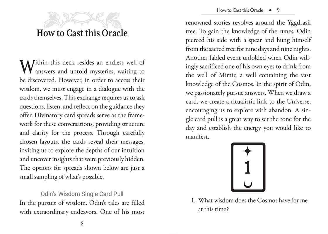 Book page with text on casting an oracle and a card illustration.