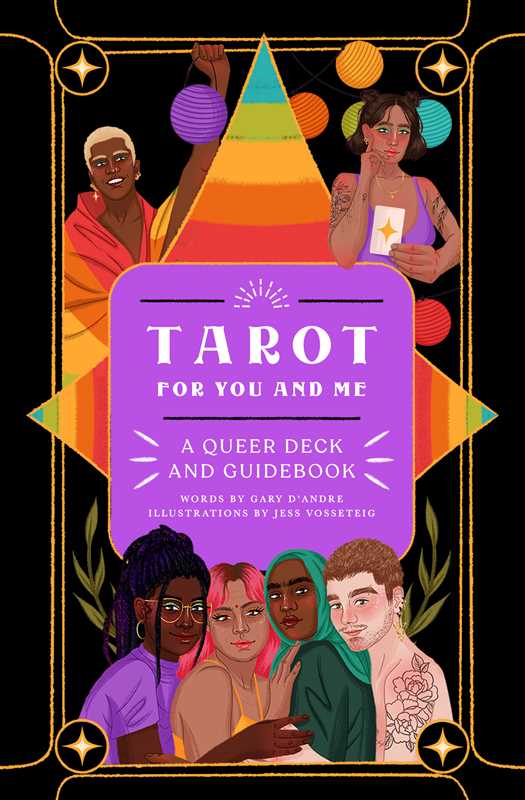 Cover of 'Tarot for You and Me' with illustrations of diverse people and a rainbow pyramid.