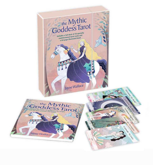 The Mythic Goddess Tarot set with tarot cards and box on a white background