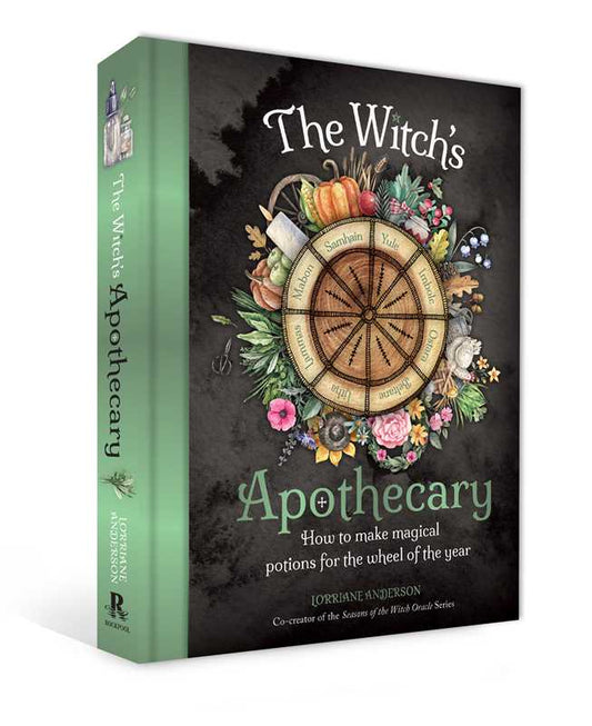 Book titled 'The Witch's Apothecary' with a decorative cover featuring a wheel of the year design.
