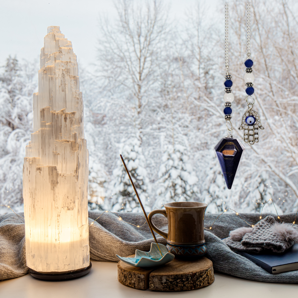 Hexagonal Blue Tiger Eye Pendulum with Fatima Hand