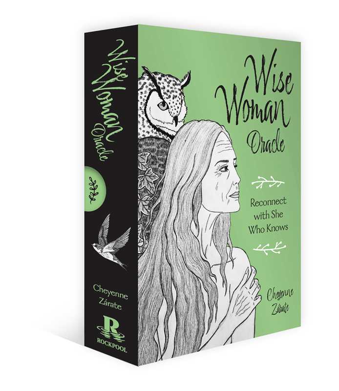 Wise Woman Oracle card box with illustrations of a woman and an owl on a green background