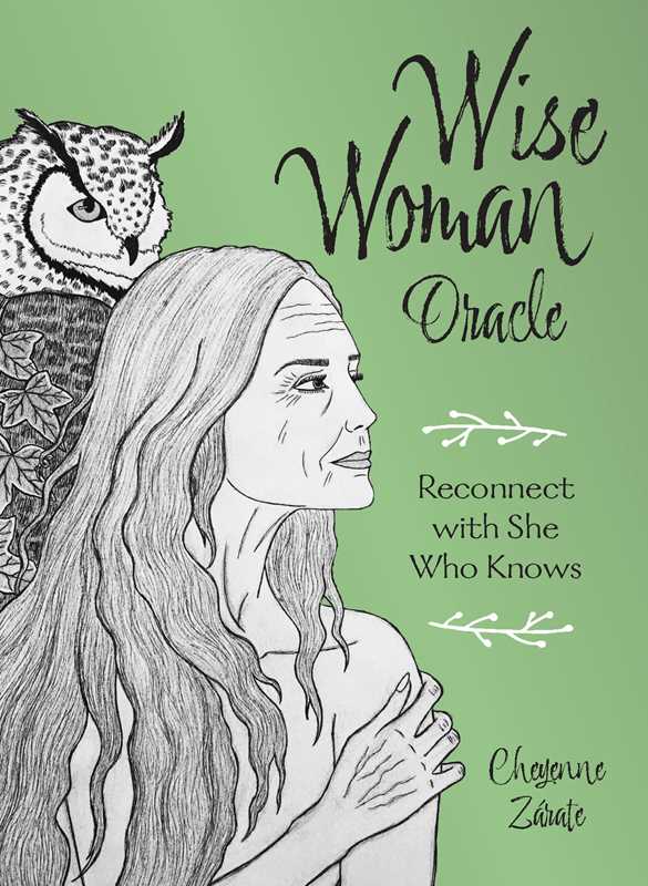 Book cover of 'Wise Woman Oracle' with a woman and owl illustration on a green background