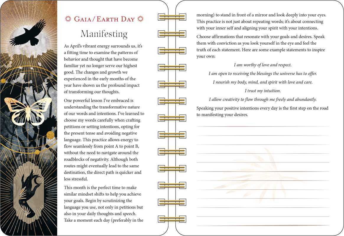 Open spiral-bound book with nature-themed pages and text on Earth Day.