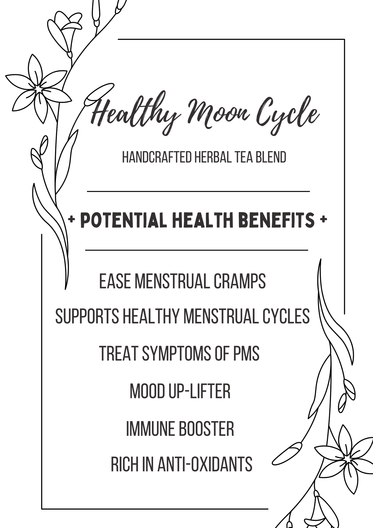 Tea blend label with health benefits on a white background