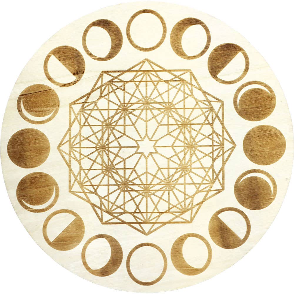 12" Moon Phases Wooden Crystal Grid