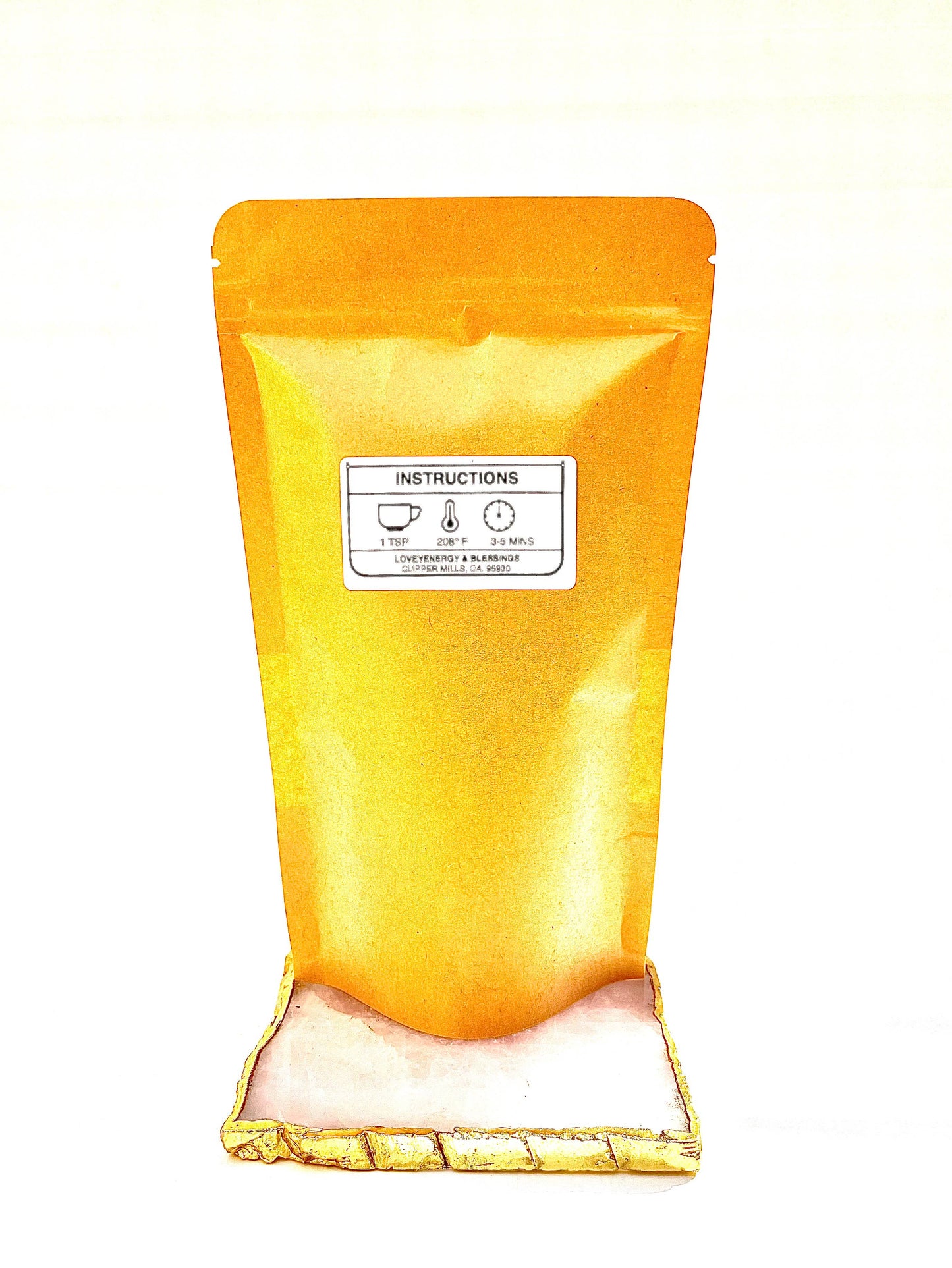 Yellow packaging with a label on a white background