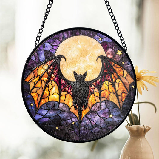 Cute Bat Stained Glass Suncatcher – Gothic Halloween Window Art