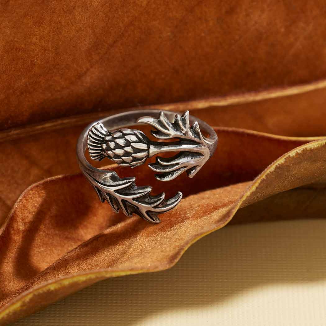 Sterling Silver or Bronze Adjustable Thistle Ring