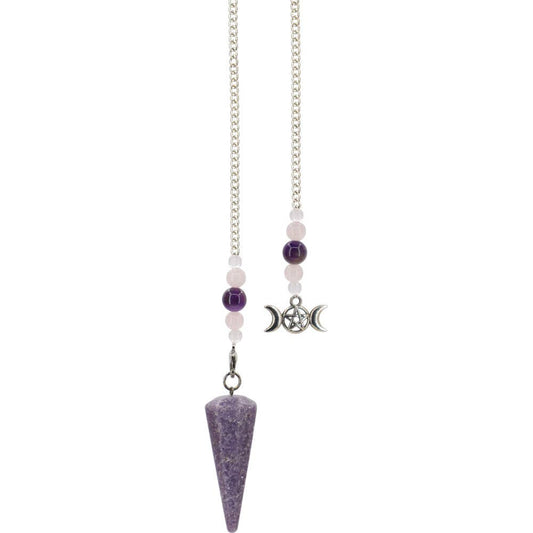 Lepidolite Triple Moon Hexagonal Pendulum