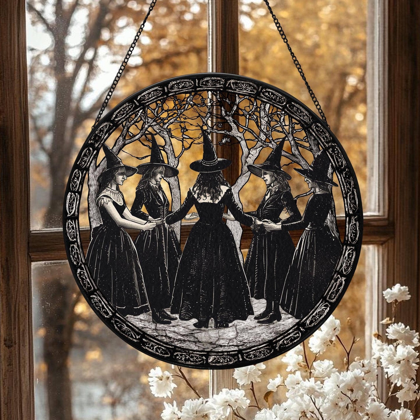 Girls Will Be Girls Stained Glass Suncatcher – Salem Witch Window Art